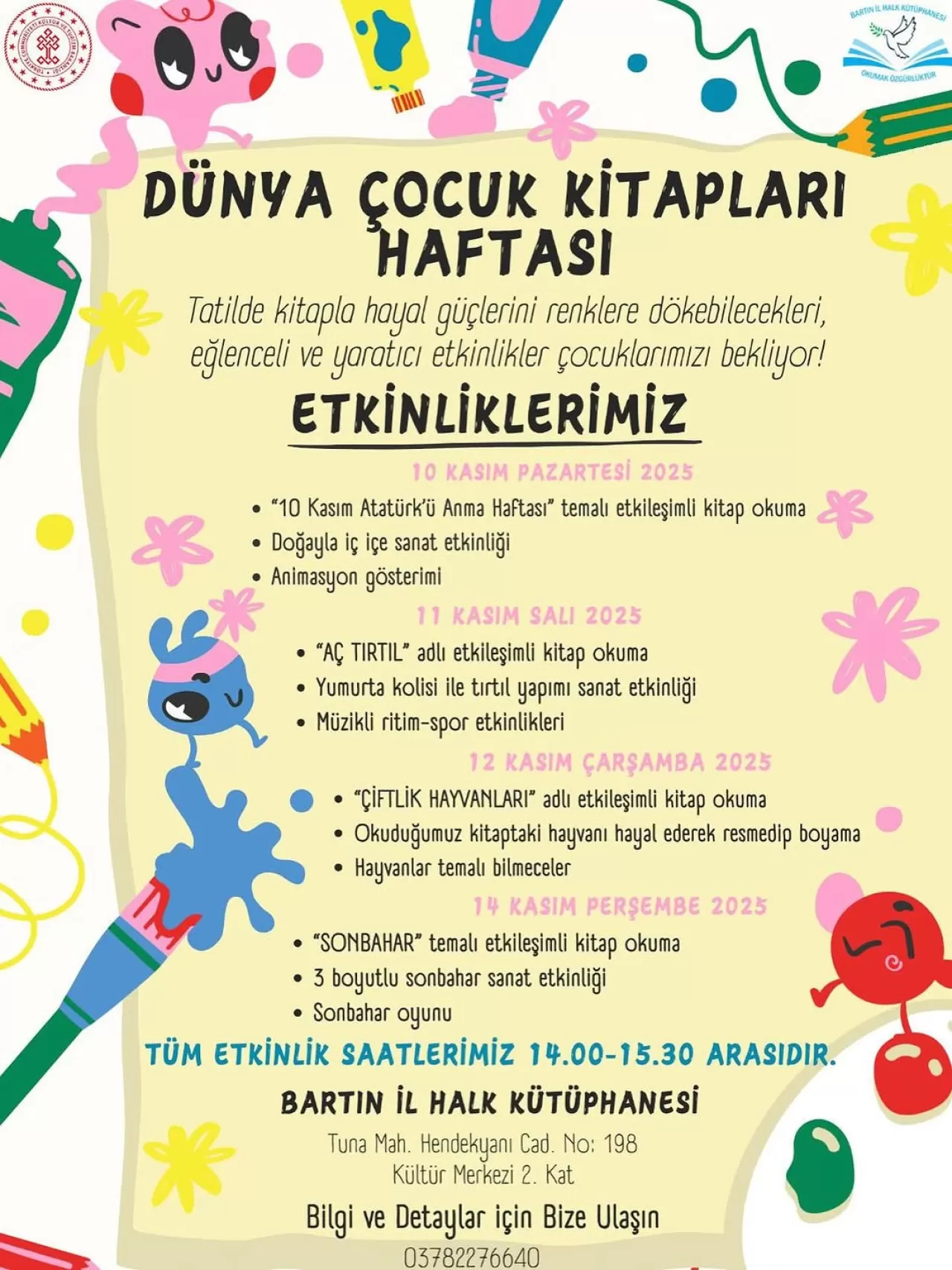 Bartın'da Dünya Çocuk Kitapları Haftası Renkli Etkinliklerle Kutlanacak