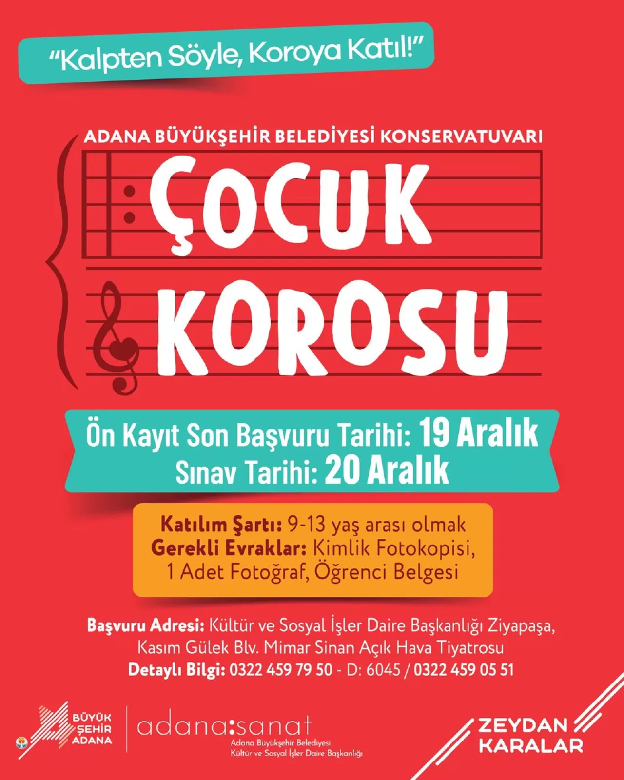 Adana Büyükşehir Belediyesi Çocuk Korosu İçin Yetenek Sınavı Düzenliyor