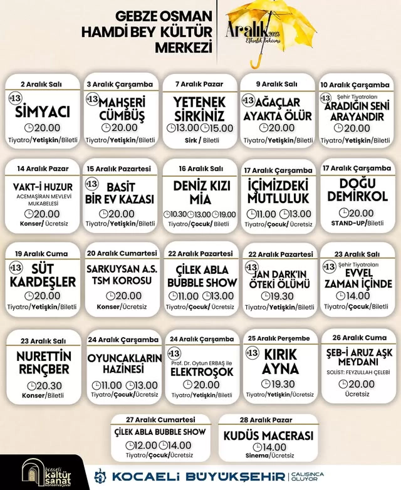 Gebze Osman Hamdi Bey Kültür Merkezi'nin Aralık Ayı Etkinlik Takvimi Açıklandı