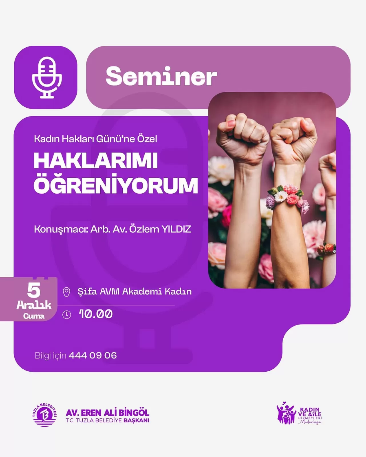 İstanbul Tuzla'da Kadın Hakları Konusunda Bilinçlendirme Semineri Düzenlenecek