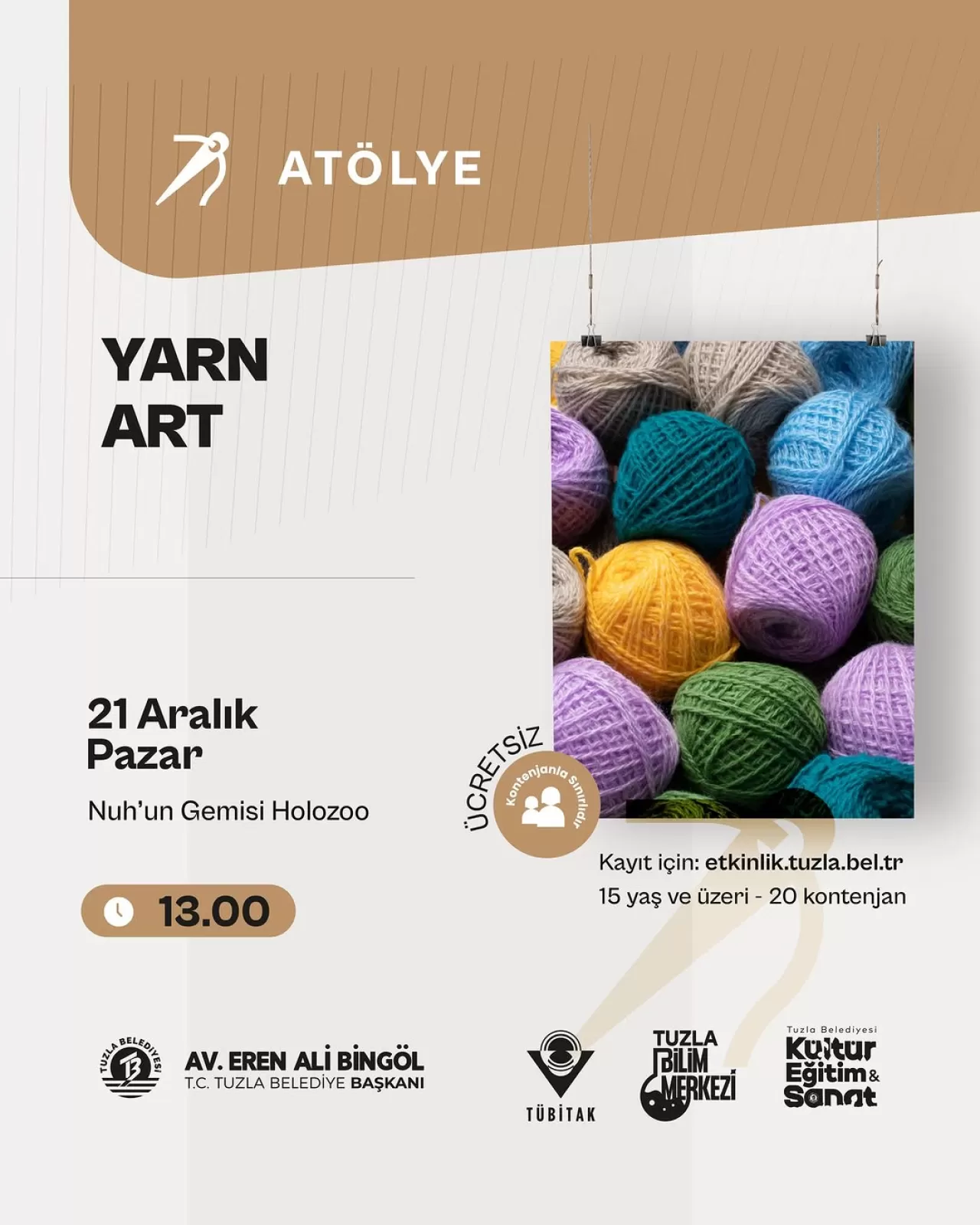 Tuzla'da Gençler İçin Yarn Art Atölyesi Düzenlenecek