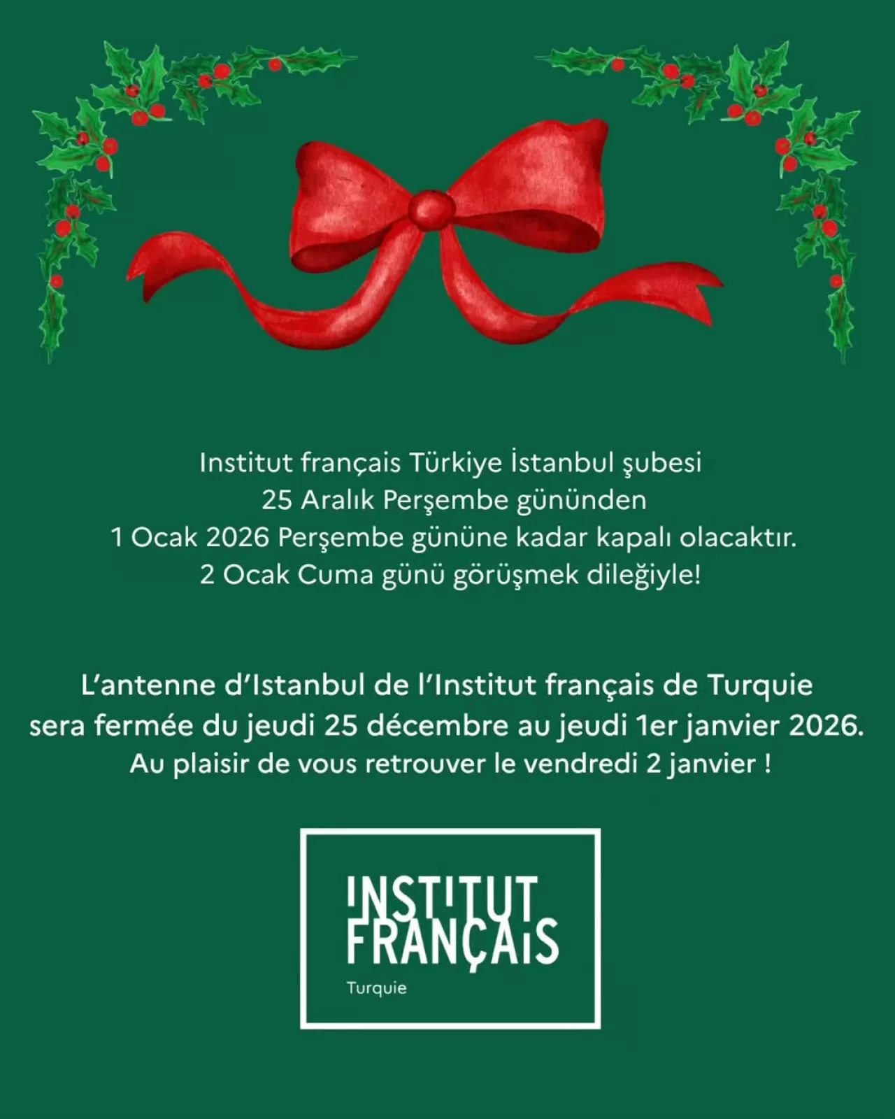 Institut Français İstanbul Yılbaşı Tatilinde Kapalı Olacak