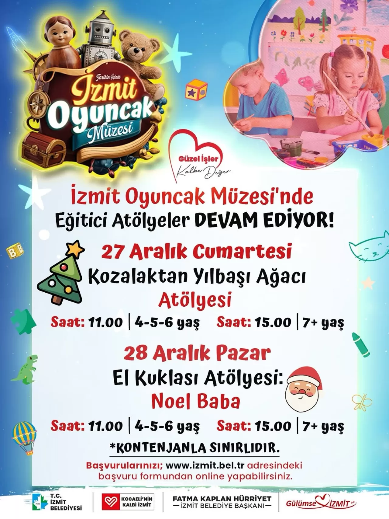 İzmit'te Çocuklar İçin Yeni Yıl Temalı Eğitici Atölyeler Düzenleniyor