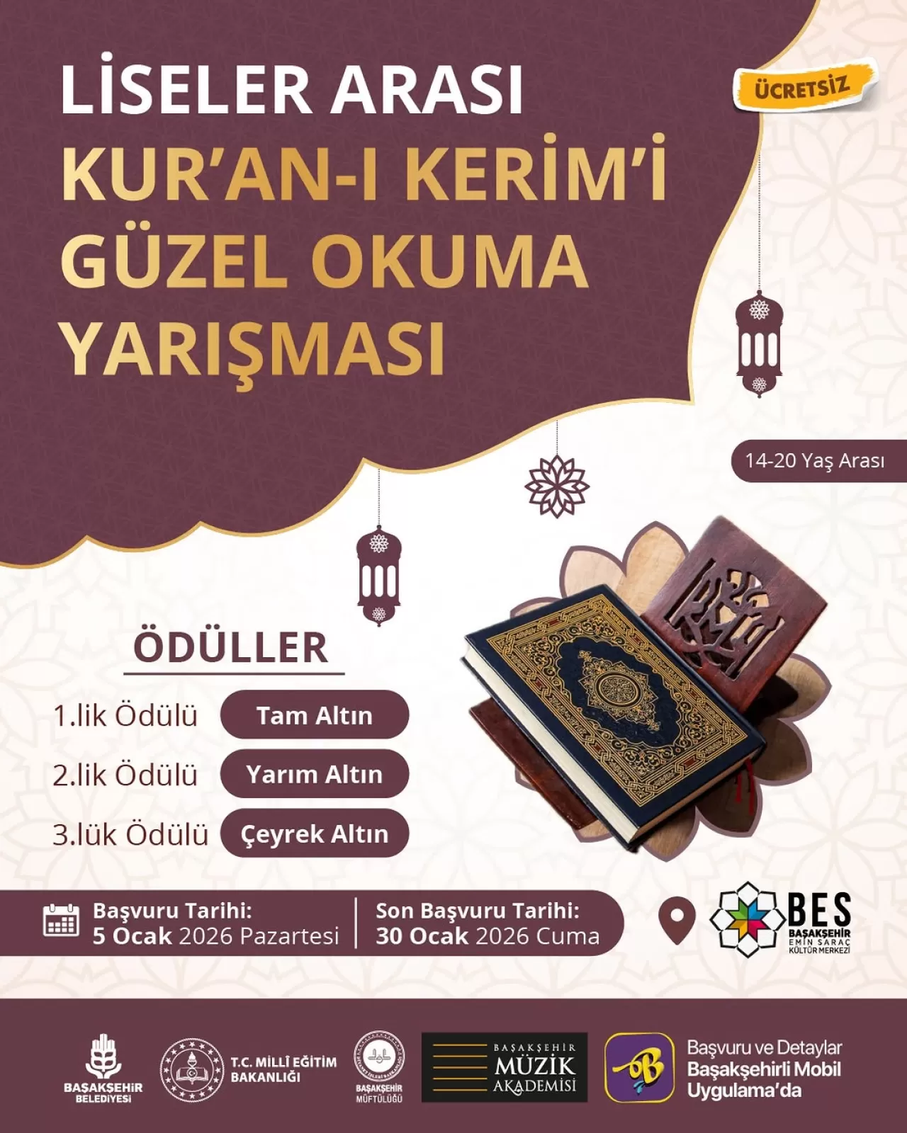 Başakşehir'de Liseliler İçin Kuran-ı Kerim'i Güzel Okuma Yarışması
