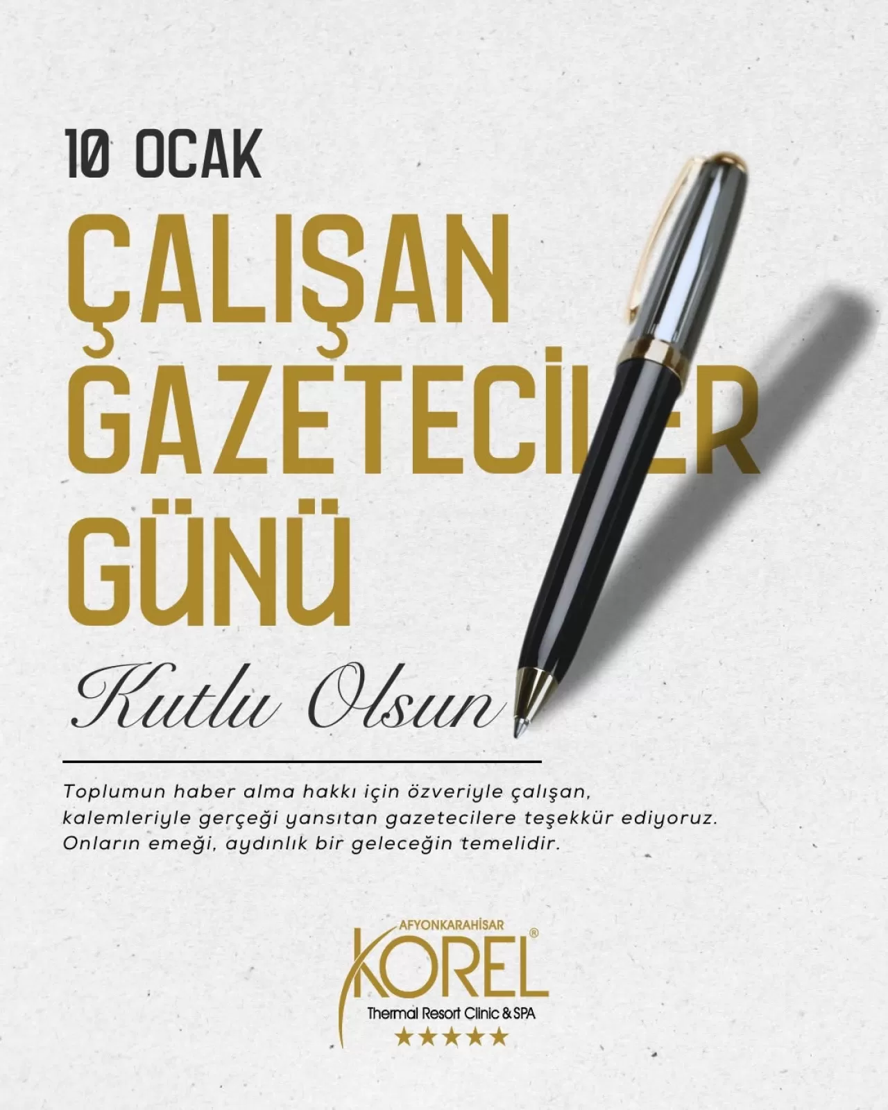 Korel Thermal Resort'tan Çalışan Gazeteciler Günü'nde Anlamlı Mesaj