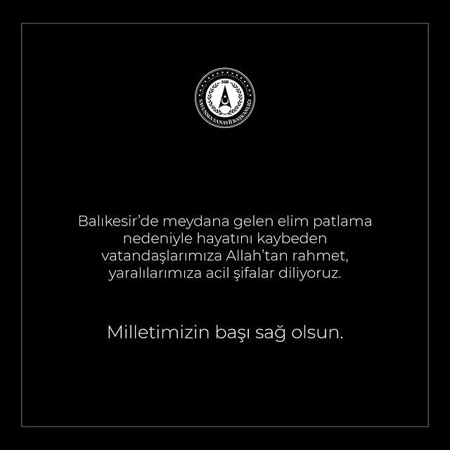 Balıkesir'de Meydana Gelen Patlamada Hayatını Kaybedenler İçin Taziye Mesajı Yayımlandı