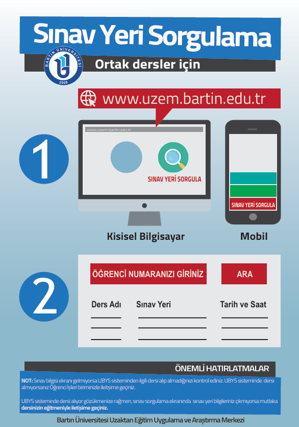 Bartın MYO Öğrencileri Ortak Ders Sınavı Sonuçlarını Uzem'den Öğrenecek