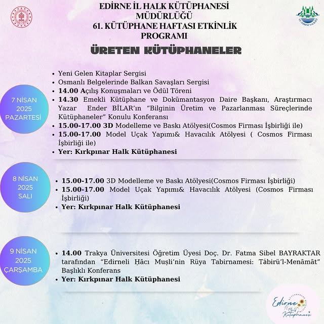Edirne'de Kütüphane Haftası Etkinlikleri Başlıyor
