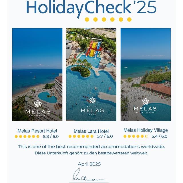Melas Hotels & Resorts, HolidayCheck'in Önerdiği Oteller Listesinde Yer Aldı
