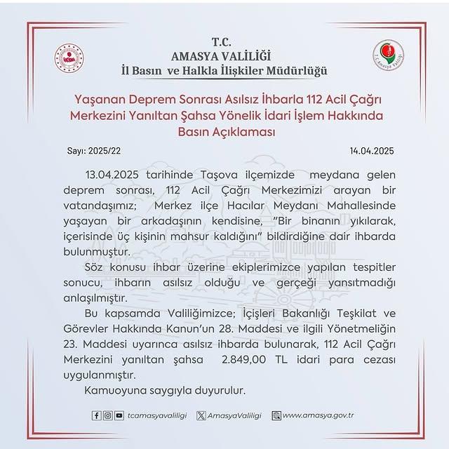Amasya’da Deprem Sonrası İhbarlarda Yanılgılı Yaklaşımlar