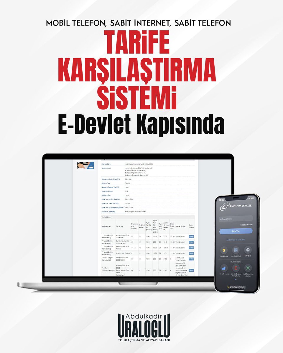 e-Devlet'te Tarife Karşılaştırma Dönemi Başladı: Mobil, Sabit İnternet ve Telefon Tarifeleri Tek Platformda