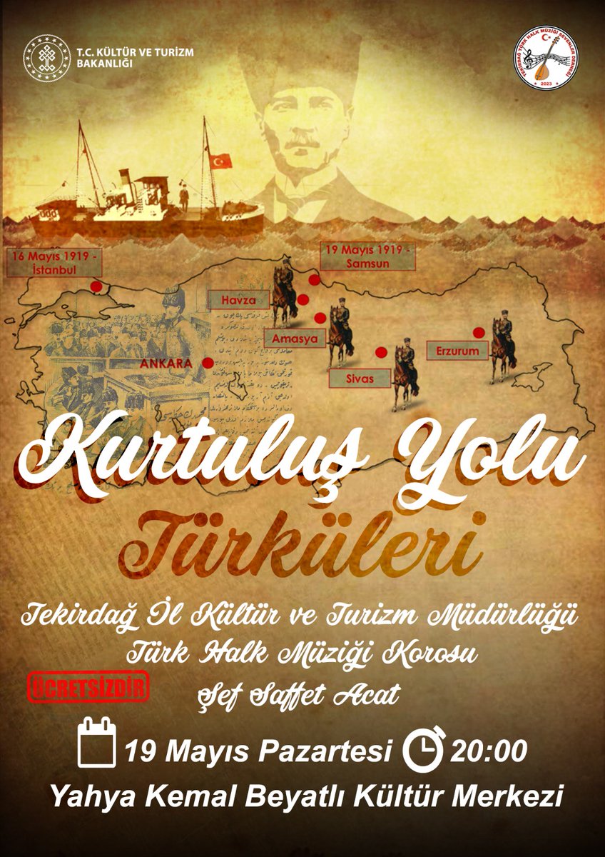 Tekirdağ Türk Halk Müziği Korosu, Kurtuluş Yolu Türküleri Konseri Verecek