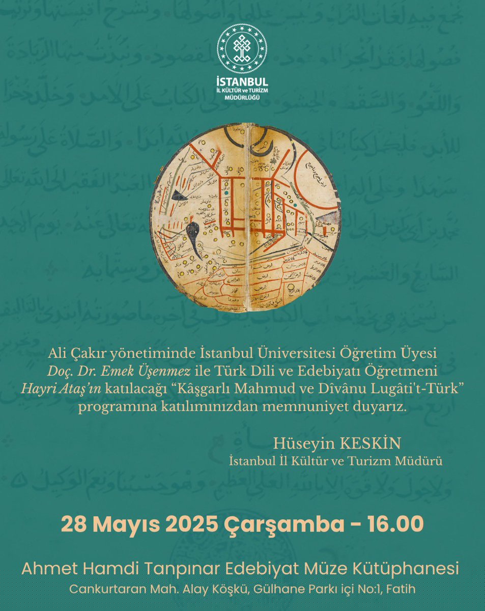Kâşgarlı Mahmud ve Dîvânu Lugâti t Türk Programı İstanbul'da Düzenlenecek
