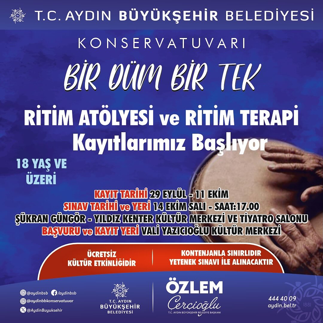 Aydın'da "Bir Düm Bir Tek" Ritim Atölyesi ve Ritim Terapi Kursu Kayıtları Başlıyor