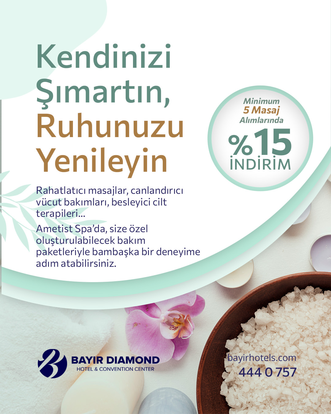 Bayır Diamond Hotel'de Ametist Spa Hizmete Girdi