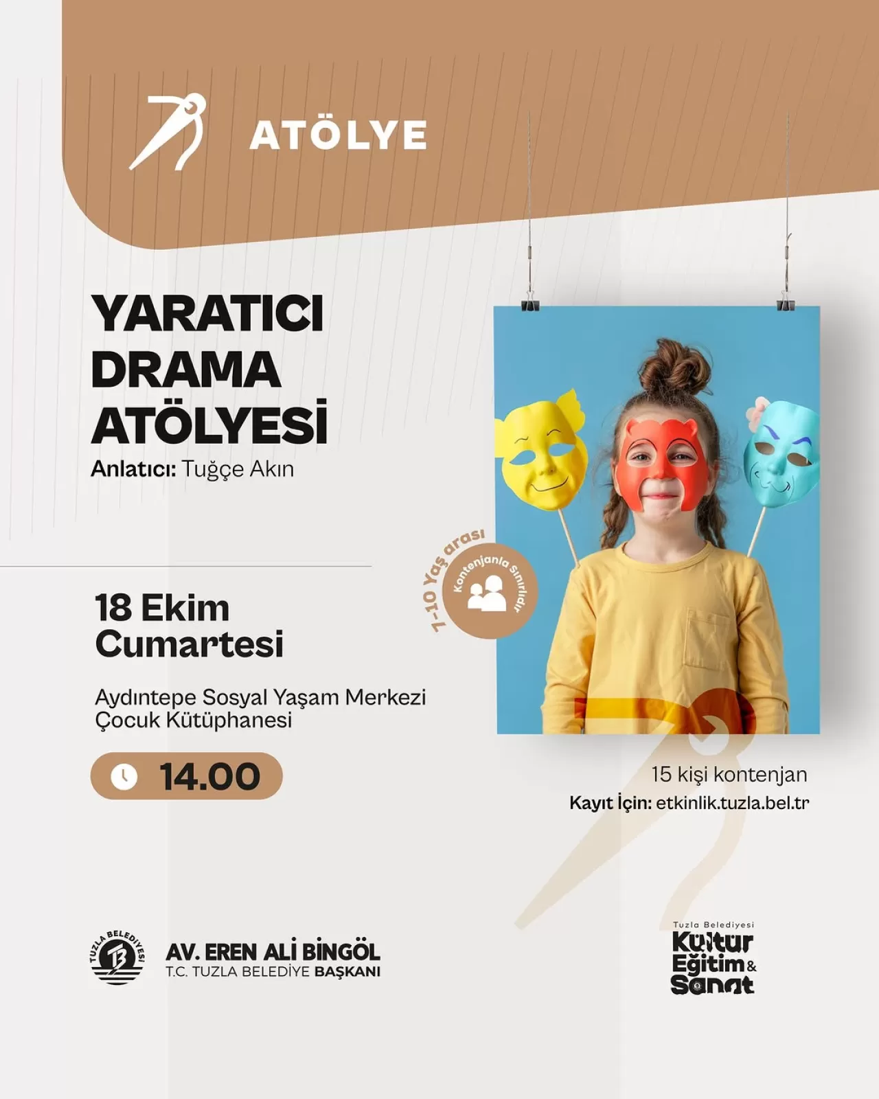 İstanbul Tuzla'da 7-10 Yaş Grubu Çocuklar İçin Yaratıcı Drama Atölyesi Düzenlenecek