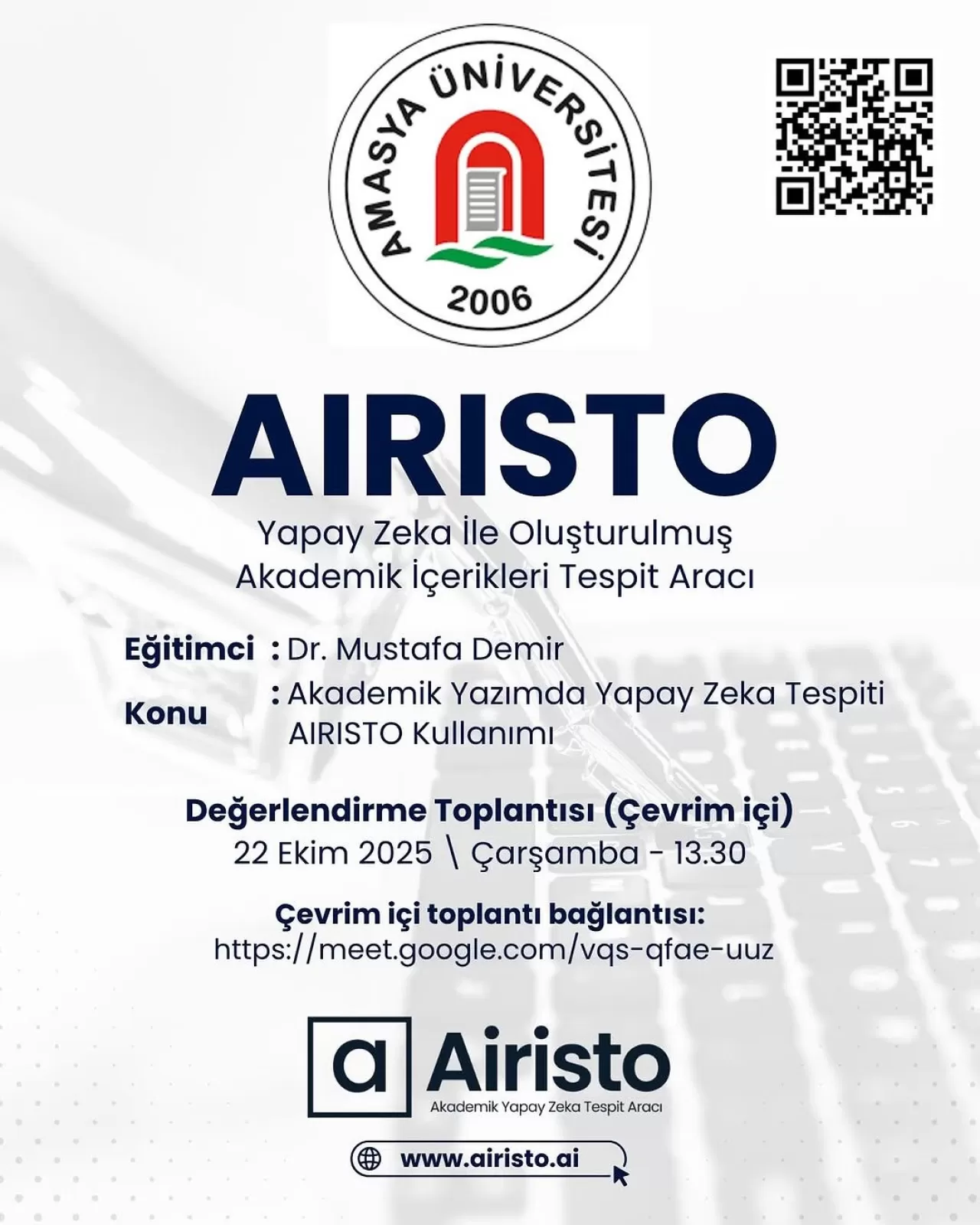 Amasya Üniversitesi Kütüphanesi, Aristo Yapay Zeka Tespit Aracı için Online Eğitim Düzenleyecek