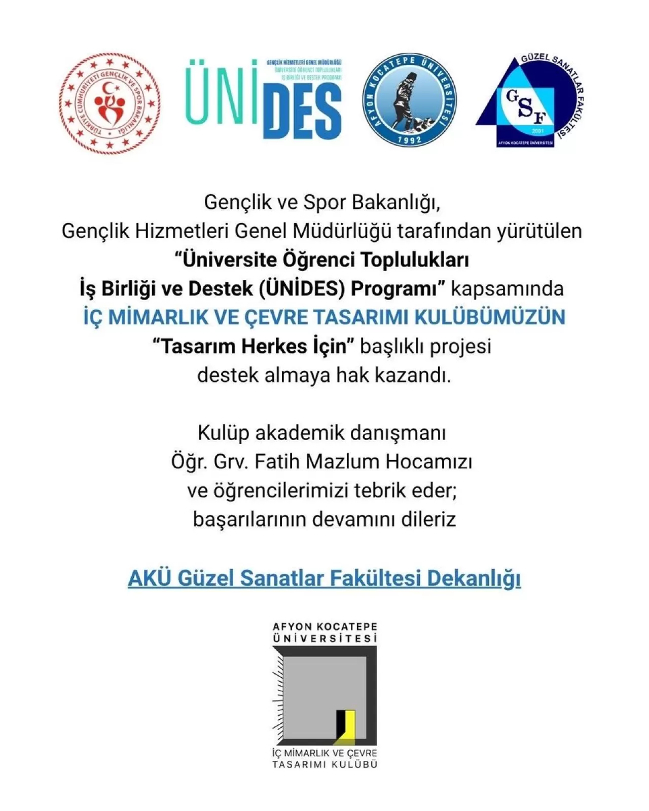 Afyon Kocatepe Üniversitesi'nden ÜNİDES Projesi'nde Başarı