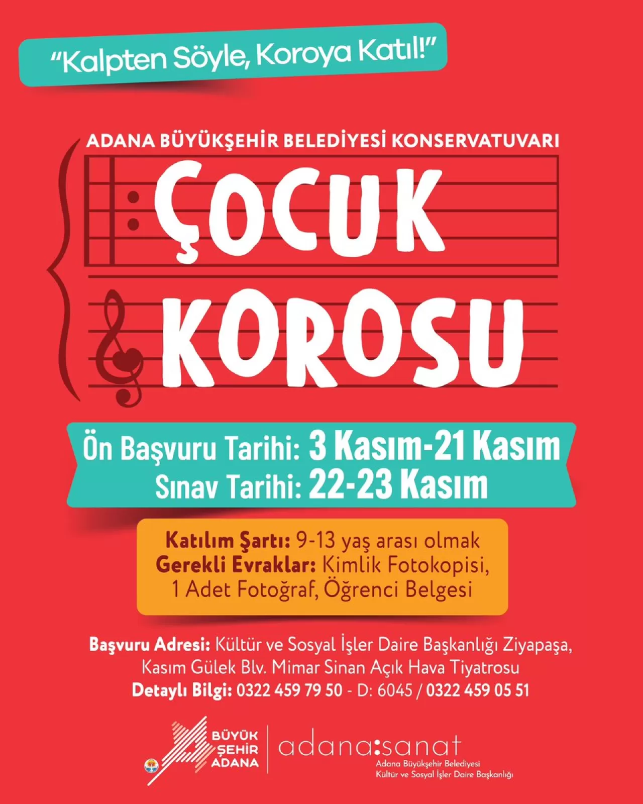 Adana Büyükşehir Belediyesi, 9-13 Yaş Grubu Çocuklar İçin Koro Çalışmaları Başlatıyor